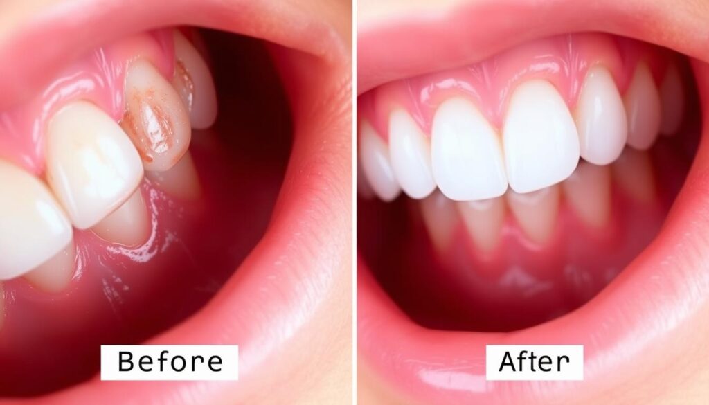 Before and after comparison showing ProDentim benefits for teeth and gums