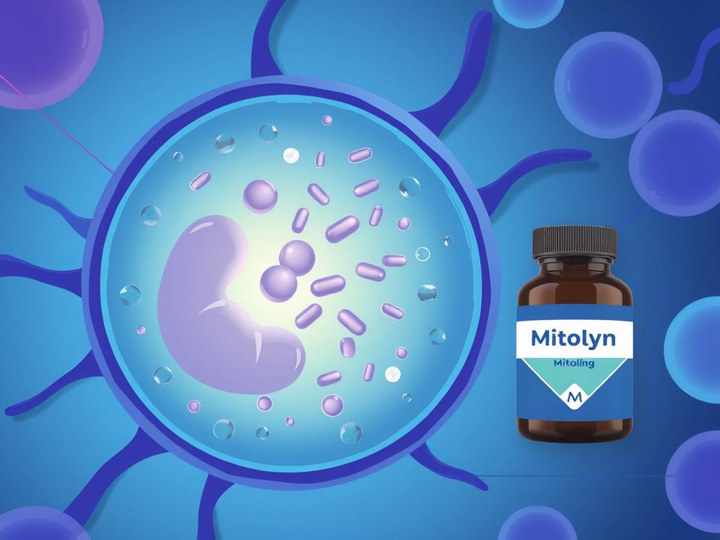 Illustration of mitochondria inside a cell with MITOLYN supplement