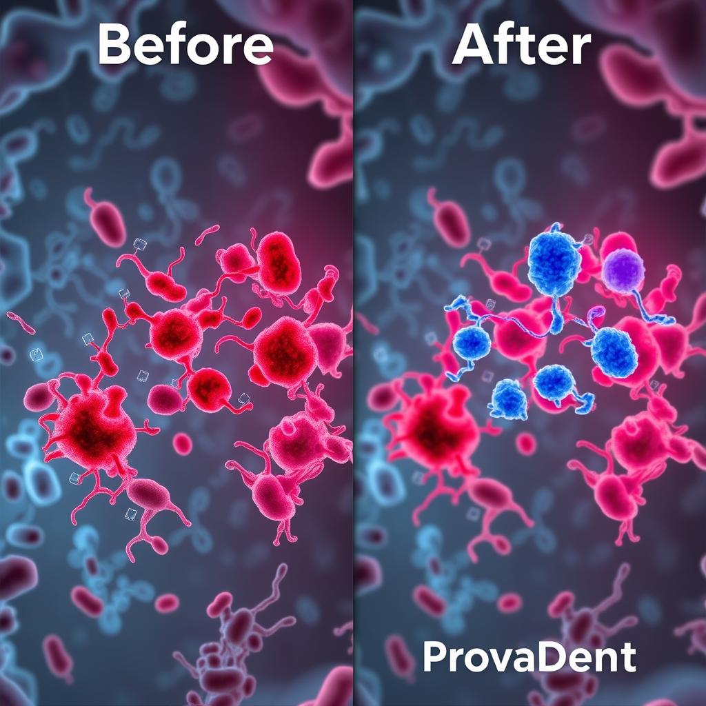 Microscopic view of ProvaDent probiotics balancing oral bacteria