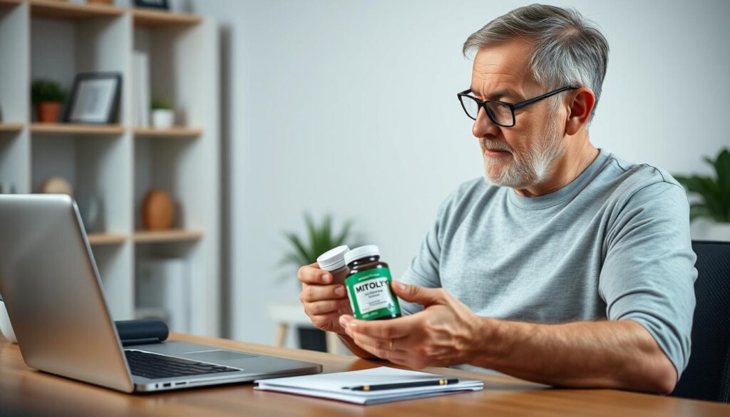 Person considering MITOLYN supplement with thoughtful expression