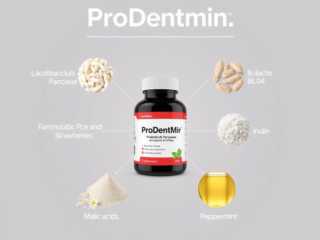 ProDentim ingredients visualization showing probiotic strains and natural components