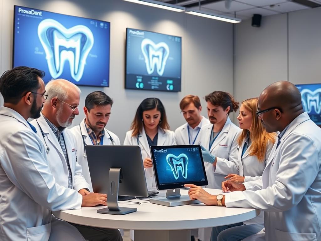 Dental experts discussing ProvaDent 2025 technology