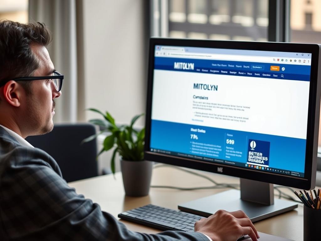 Person reviewing MITOLYN complaints on a computer screen showing BBB website
