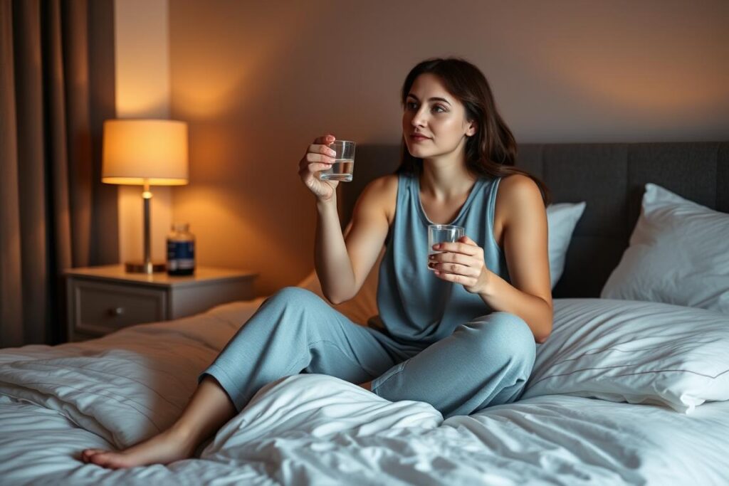 Person taking melatonin supplement before bedtime routine